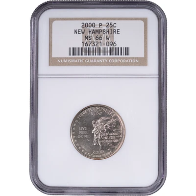 2000-P New Hampshire State Quarter - Clad ~ NGC MS 66 - Image 1 of 2