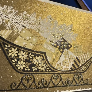 Tarjeta de Navidad de Colección Mcm Trineo Brillo Dorado Negro Ploes Artista Regalos Blanco - Imagen 1 de 9