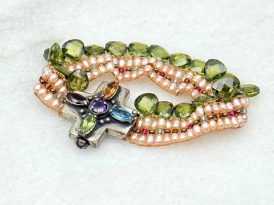 Southwestern CHILI ROSE Beadz Bead Z Sterling Silvre Box clasp 6 1/2 bracelet - Image 1 of 4