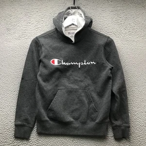 Champion Authentic Sweatshirt Hoodie Boys Youth Medium Embroidered Logo Gray - Picture 1 of 7