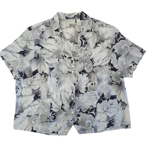 Alfred Dunner White Gray Black Leaf Pattern Light Crepe Short Slve Womens Sz 24W - Picture 1 of 7