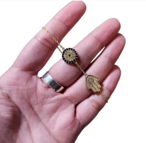 HSN Raritäten JAS 925 Türkei goldfarben bunt Edelstein Evil Eye Hamsa Armband - Bild 1 von 3