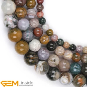 Natural Multicolor Ocean Agate Round Loose Beads Big Hole 2mm Jewelry Making 15" - Picture 1 of 36