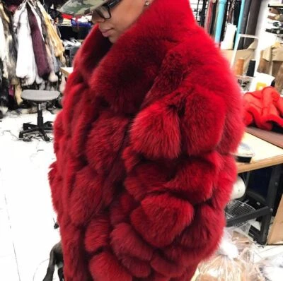 Mens Real Fox Fur Coat Genuine Sheep Leather Bomber Hood Lapel Jackets Outwear - Image 1 of 4