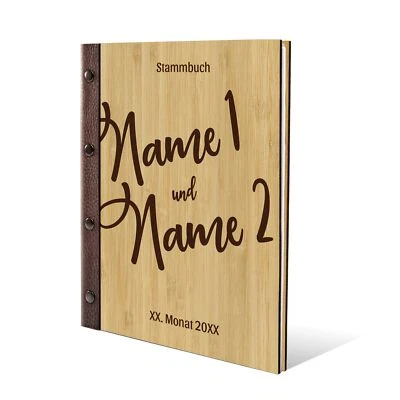 Stammbuch Bambus Gravur personalisiert Echt-Leder DIN A5 - Comic Schrift - Bild 1 von 4