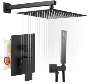 BWE Duscharmatur 16" Duschkopf in Mattschwarz (Ventil inklusive) A-95016-Schwarz - Bild 1 von 2