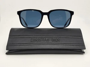 Christian Dior DiorTag SU Black Silver Frame Blue Lens Sunglasses w/ Case Italy - Picture 1 of 17