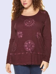 Ulla Popken BLACKBERRY Cold Dye Embroidered Cotton Top Plus Size 36/38 - Picture 1 of 3