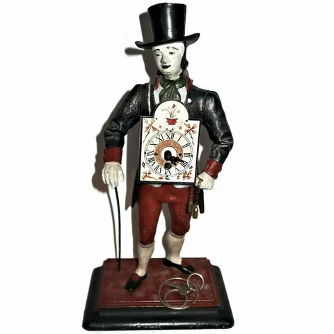 Vintage J.v.E Holland Metal Figure, Top Hat Dutch Peddler Clock Seller, 16" Tall Cover