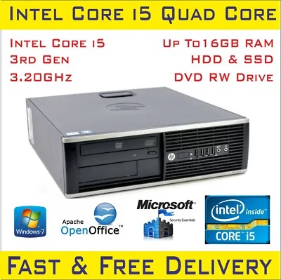 Fast HP Compaq Elite 8300 SFF Quad Core i5-3rd Gen @3.2GHz RAM,SSD Win-10 WiFi - Image 1 of 2