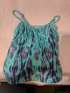 JUSTICE, GIRL SWIMWEAR TOP ONLY, MULTI COLORS, ADJUSTABLE STRAPS, SIZE 8 - Picture 1 of 4
