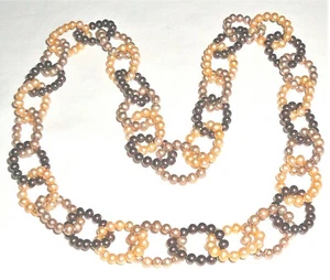 Looped design tri-colored cultured pearl necklace, no clasp - Picture 1 of 1