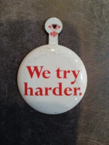 1960's Avis Rent A Car WE TRY HARDER Pin Advertising Tab Back Fold Over Button  - Picture 1 of 2