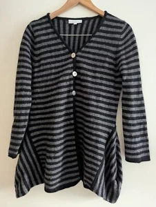 Bryn Walker Wool Cashmere Angora Blend Cardigan Sweater Gray Blue Striped Size M - Picture 1 of 8