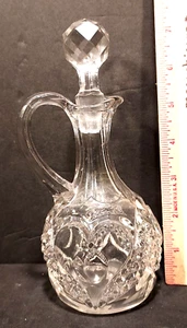 Vintage Clear Crystal Cruet & Stopper Oil Vinegar Heart & Cross Hatch Patterns - Picture 1 of 5
