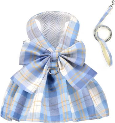 XL - Dog Dress Harnesses for Dogs Girl Puppy Blue Yellow Plaid - Image 1 of 2