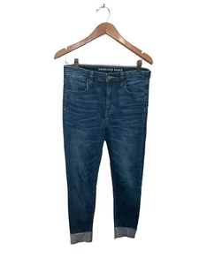 American Eagle Womens Jegging Jeans Super Stretch High Rise Size 8 Cuff Blue - Picture 1 of 5