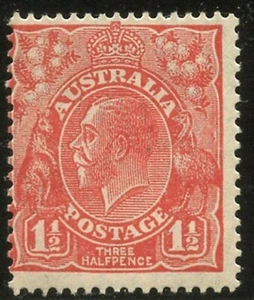 AUSTRALIA Sc#68c 1926 1½p Rose Red KGV Perf. 14 OG Mint Hinged - Picture 1 of 2