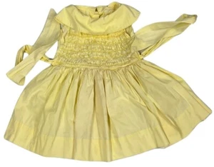 Vintage Girl Party Dress Yellow Smocked Sleeveless 1950s Fullish SKirt 26" chest - Picture 1 of 5