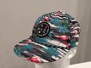 Maui And Sons Snapback Hat STOKED Black Multicolor Striped Flamingo Print - Picture 1 of 12