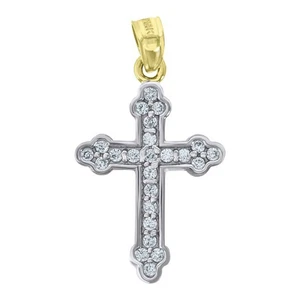 14K Yellow Gold CZ Cross Religious Pendant Charm Small Tiny For Necklace Chain - Picture 1 of 1