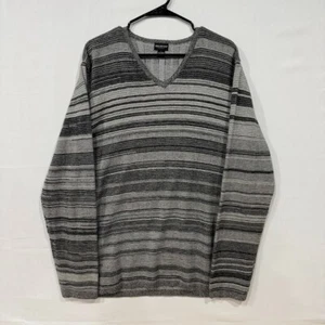 Reunion Menswear Sweater Mens L Gray Striped V-Neck Knit Pullover - Picture 1 of 5