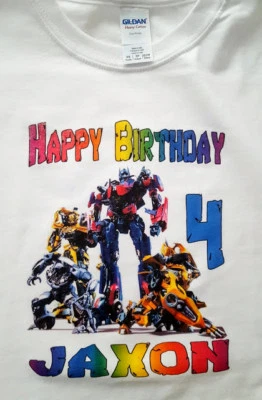 TRANSFORMERS Personalized HAPPY BIRTHDAY T-SHIRT Any Name/Age Super Soft - Image 1 of 3