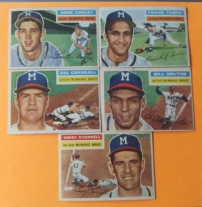 5-Card Lot 1956 Topps Baseball (Bill Bruton/Danny O'Connell) (Milwaukee Braves) - Picture 1 of 6