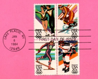 USPS FDC First Day Cover Souvenir Sheet Winter Olympics Block Of 4 Scott #2070A - Image 1 of 2