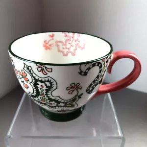 World Market Ceramic Coffee Soup Cup Asian Design Pink Inside 16 oz Green Pink - Picture 1 of 7