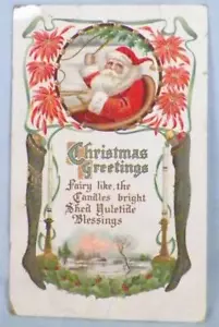 Weihnachtsmann Postkarte Weihnachtsgrüße Kerzen gestanzt Vintage Germany #22 - Bild 1 von 4