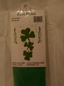 St. Patrick’s Day Shamrock Flag Size 28 X 40 inches White with Green Shamrocks - Picture 1 of 3