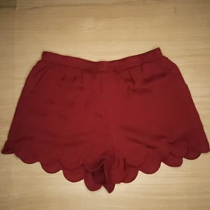 Entro Womens Silky Scalloped Maroon Elastic Waist Shorts Medium - Picture 1 of 4