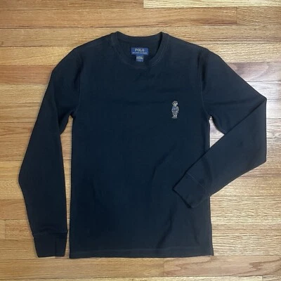 Polo Ralph Lauren RL Bear Para hombres Ropa de Dormir Camisa Pequeña Negra Waffle Térmica Foto 1 de 4