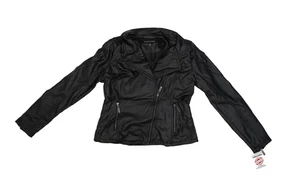 JouJou Jacket Womens Small Black Vegan Leather Moto Asymmetrical Zip Pockets New - Picture 1 of 11