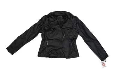 JouJou Jacket Womens Small Black Vegan Leather Moto Asymmetrical Zip Pockets New - Image 1 of 4