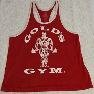 Canotta vintage Gold's Gym uomo rossa media bordo bianco bodybuilding muscolare HTF - Foto 1 di 8