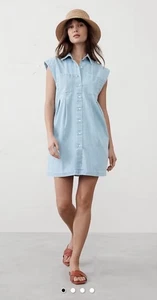 Neu mit Etikett Banana Republic UTILITY MINI SHIRTKLEID Größe XXL helle Waschung ärmellos - Bild 1 von 5