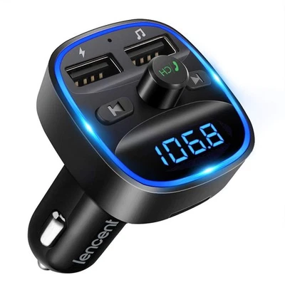 LENCENT Bluetooth FM Transmitter Auto, Musik Adapter für Auto Radio, KFZ Blue... - Bild 1 von 4