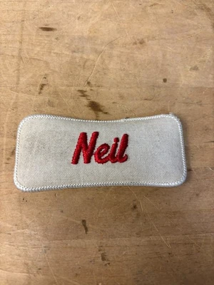 Vtg 70s NEIL Sew On Embroidered Clothing Jacket Uniform Name Patch RED & WHITE - Image 1 of 3