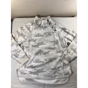 GreenTea Women's Fleece White Camo Mock Neck Snap Pullover Sweatshirt XL - Picture 1 of 6