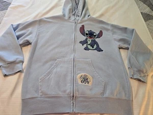 Womens Sz M Disney Stitch Blue Hoodie Full Zip Sweatshirt Jacket EUC - Picture 1 of 10
