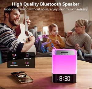 Alarm Clock Quality Bluetooth Speaker Bedside Lamp Night Light Bedroom Decor RGB - Picture 1 of 24