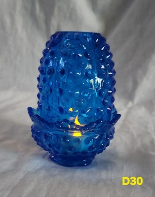 Vintage Fenton Glass Colonial Blue Hobnail Fairy Lamp - Very Clean! - Image 1 of 4