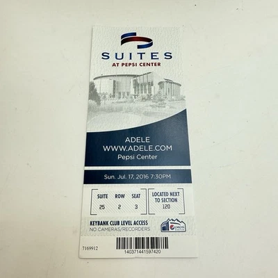 Adele Concert Ticket Stub Pepsi Center Denver 2016 Collectible Memorabilia - Image 1 of 4