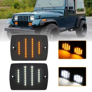 2pcs Smoked Lens Turn Signal Light Amber White for Jeep Wrangler YJ 1987-1995 - Picture 1 of 12