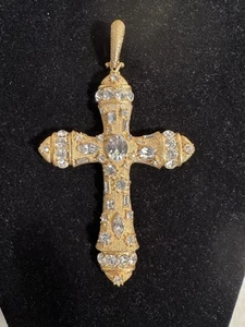 Croce vintage tono oro e strass 5" x 3" - Foto 1 di 6