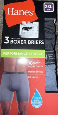Hanes ~ 3 pares de calzoncillos boxer para hombre ropa interior mezcla de poliéster rendimiento ~ 2XL Foto 1 de 3