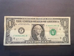 $1 Federal Reserve Note, Serial # 90901961, Sept. 9, 1961. B-Day/Anniversary - Picture 1 of 3