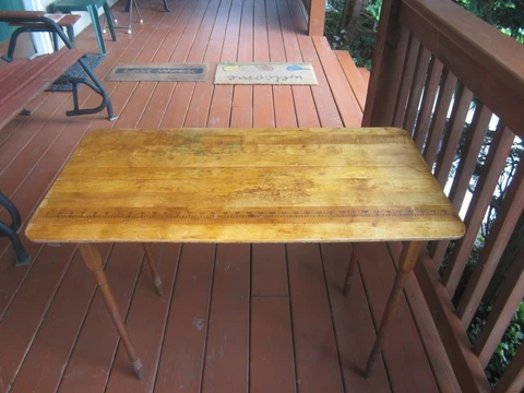 Antique Paris Mfg Maine Wood Merchantile Craft Sewing Table w 36" Ruler c.1900 Cover